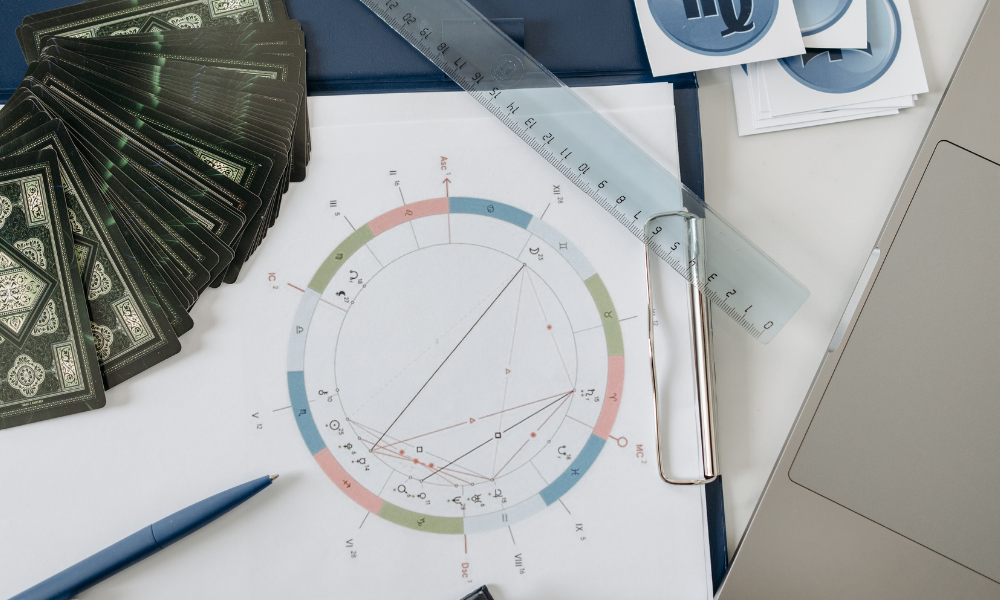 Mapa Astral sendo feito sobre uma mesa.