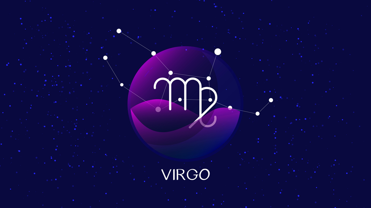 Símbolo do signo de Virgem em fundo roxo