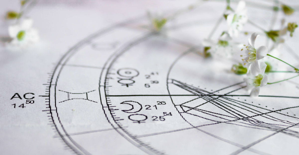 Mapa astral com pequenas flores sobre ele