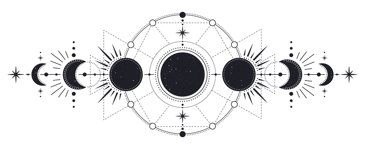 Ilustração de diferentes fases da Lua