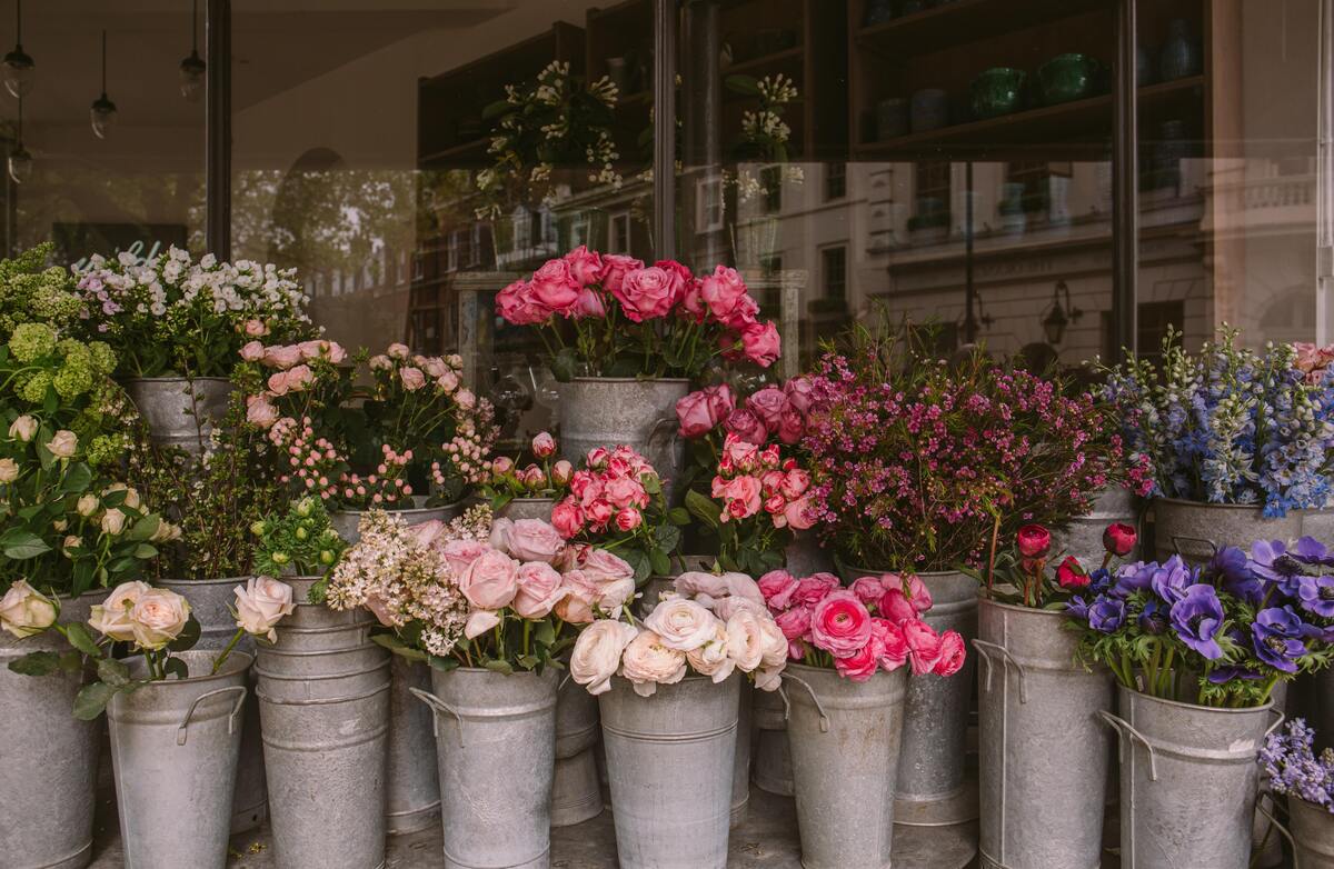 Flores em vasos.