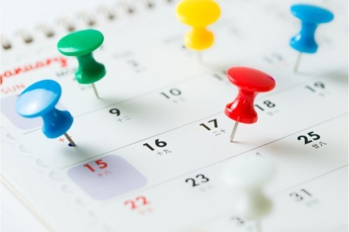 Datas marcadas em calendário 