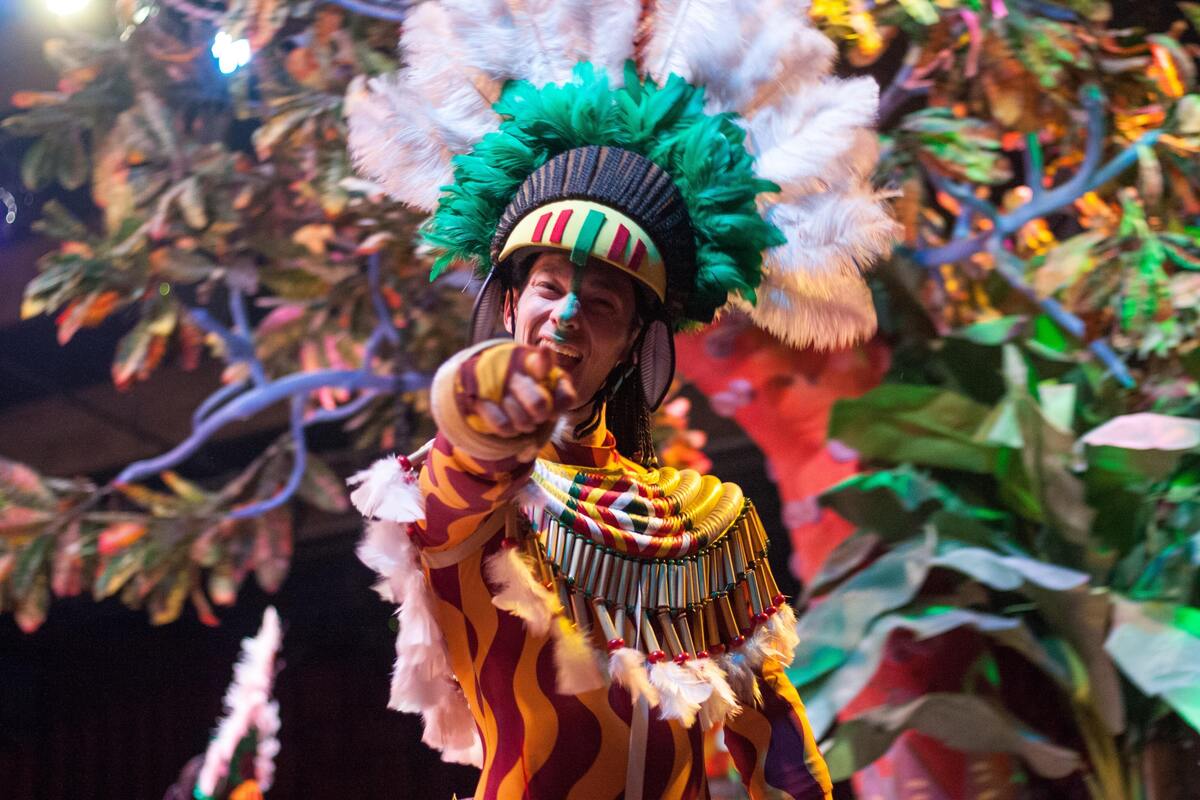 Homem fantasiado no carnaval. 