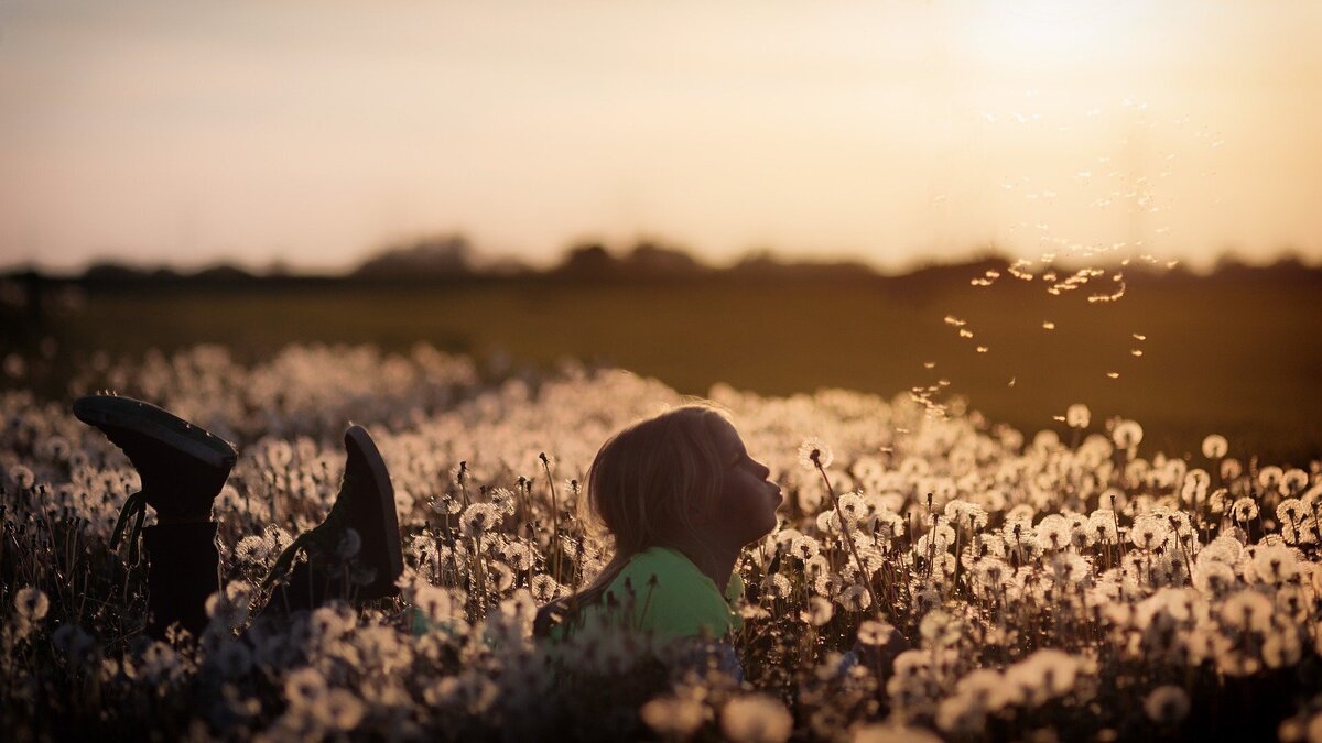 Menina em um campo florido.