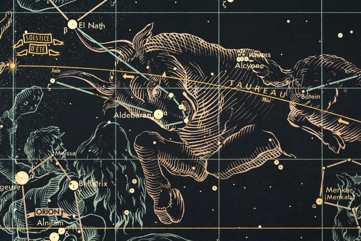 Ilustração do signo de Touro em mapa.