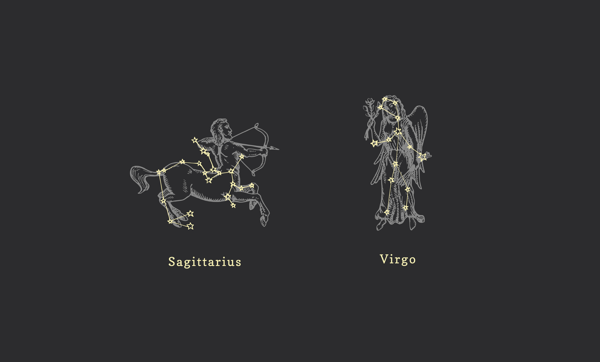 Símbolos dos signos Sagitário e Virgem