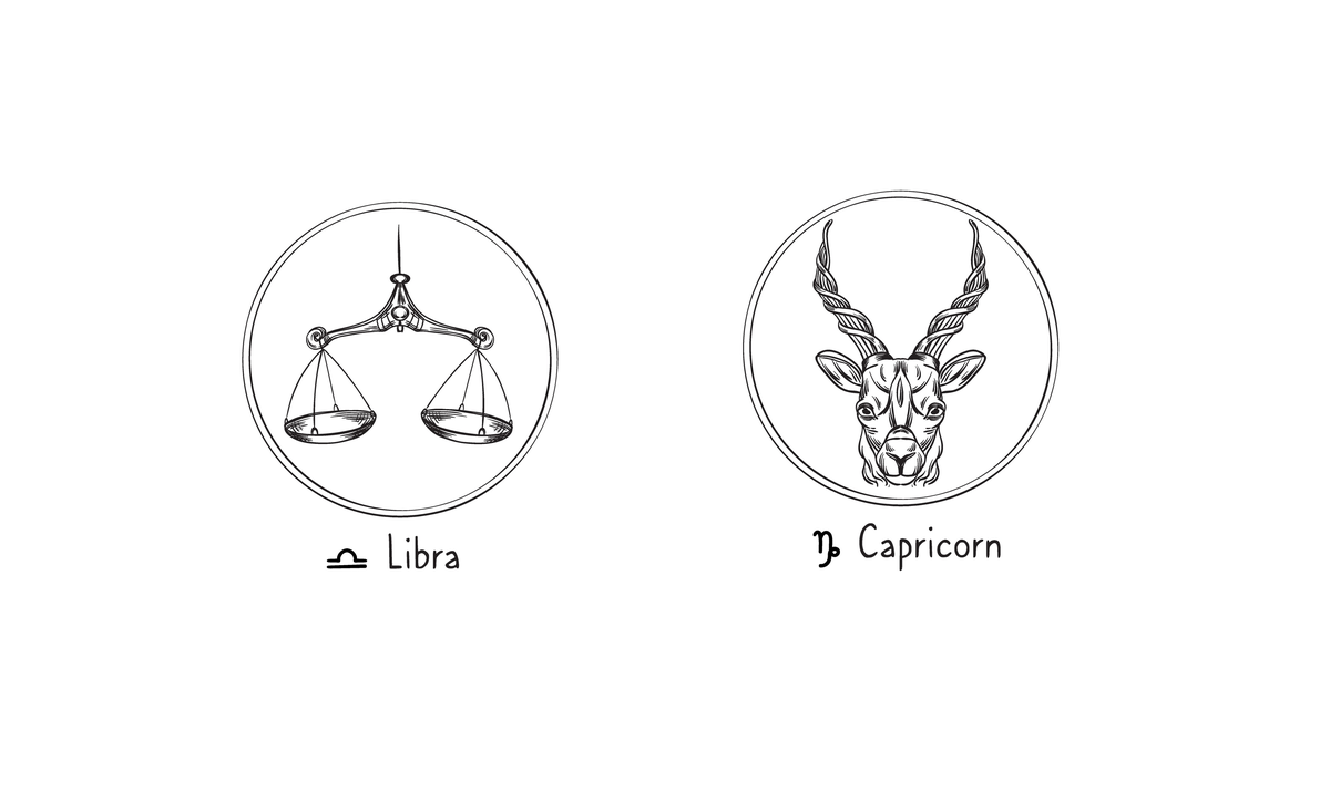 Símbolos dos signos de Libra e Capricórnio.