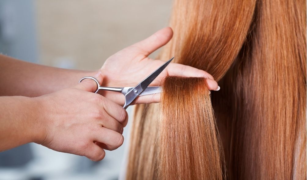 Imagem de cabelo ruivo sendo cortado